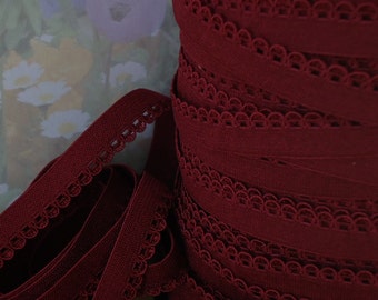 5yds Elastic Burgundy Red Picot 3/8" with Decorative Edging for Headbands Sewing lingerie Single sided Edging bra strap