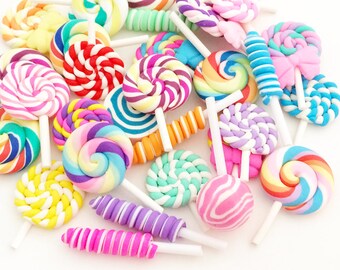 Polymer Clay Lollipop Cabochon Mix (10 pcs by Random) Kawaii Cute Flat Back Fake Food Decoden