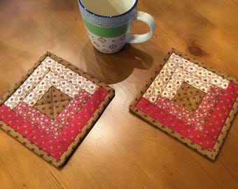 Log Cabin Mug Rugs / Quilted Mug Rugs / Country Decor / Farmhouse Decor / Handmade / Item #2273