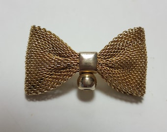 Vintage Gold Tone Mesh Bow Brooch/Goldtone Pin/Vintage jewelry