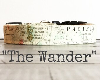 DOG COLLAR, Dog Collars, The WaNDeR, Map Dog Collar, Adventure Dog Collar, World Traveler, Cool Dog Collars
