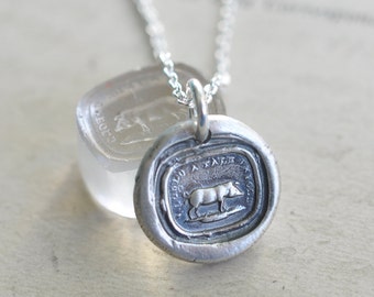 pig wax seal necklace ... I could a tale unfold - gift for the storyteller - silver antique wax seal jewelry