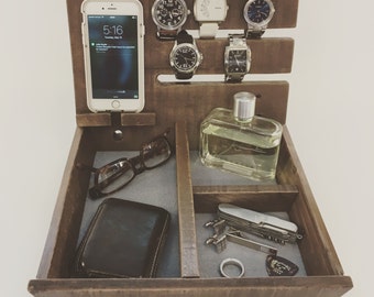 Double Governor | Wooden Valet | Dresser Caddy | Reclaimed Wood Organizer | Watch Valet