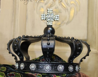 Black metal crown, Embellished crown, crown decor, Mediterranea Design Studio, black crown, crown cake topper, wedding crown, wedding decor