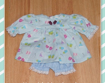 Cabbage Patch Doll Clothes - Dress and Pants - Pale Blue with Mitts and Hats