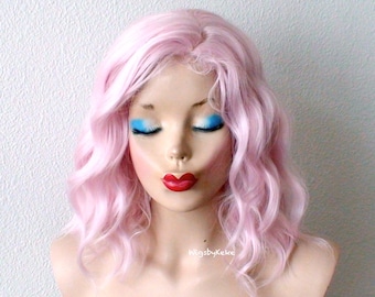 Pink wig. Lace front wig. Pastel wig. Short wig. Beach waves hairstyle wig. Durable heat friendly wig for daily use or Cosplay.