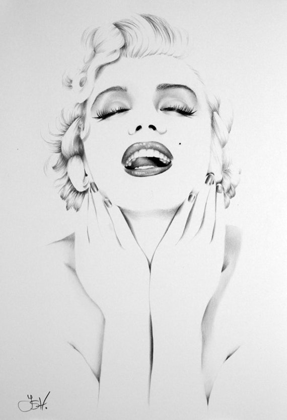 Marilyn Monroe Pencil Drawing Fine Art Signed Print 8577