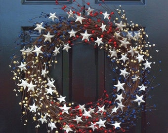 SPRING WREATH SALE Memorial Day Wreath, Fourth of July Wreath, Americana Wreath, Patriotic Door Wreath, Country Wreath, Rustic Wreath Stars