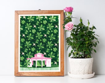A Walk in a Park Art Print A3 - Green Botanical Pattern, Housewarming Gift, Home Decor, Wall Art