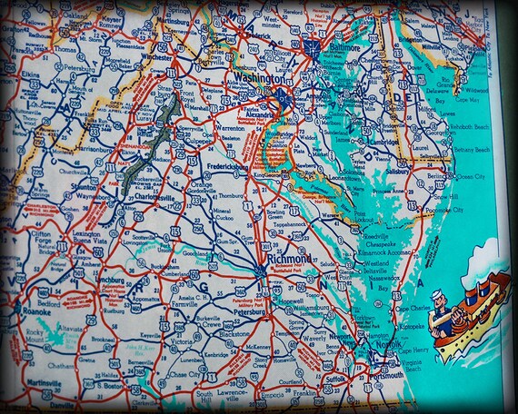 virginia beach retro map print funky vintage turquoise photo