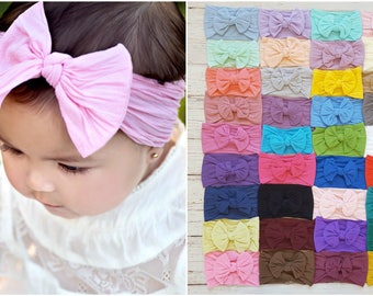 Baby headbands, Nylon Bow Headwrap, One size fits all nylon headbands, nylon head wraps, baby shower gift,top knot baby nylon headband, pink