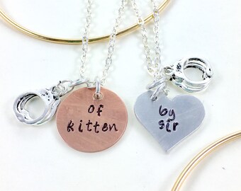 Bdsm owned couples gift set, His and hers necklace, Property of matching couple jewelry, Bdsm handcuff necklace, Handcuff bdsm, Set of 2
