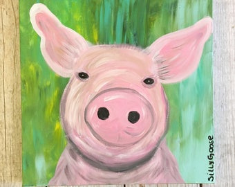 Pippa the Pig- Pig Painting- Pig Art- Pig Wall Art- Pig Decor- Pig- Pig Artwork- Pig Lover Gift- Pink Pig- Gift for Pig Lover- Farm Animal A