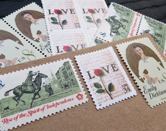 The Announcement .. UNused Vintage Postage Stamps .. post 5 letters