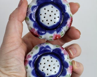 Vintage Floral Scalloped Ceramic Salt and Pepper Shakers