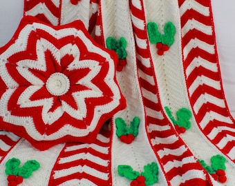 Holly Ripple Afghan and Pillow Crochet Pattern PDF