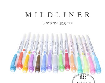 Zebra mildliner highlighters, double sided highlighter, mildliner pens set, mildliner collection, mildliner pastel, mildliner colors