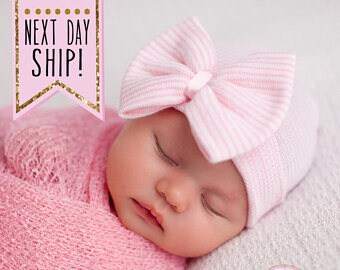 Baby hospital hat, newborn hat, newborn girl hat, newborn hospital hat, baby hats, hospital bow hat, hospital cap, baby beanie, girl hat