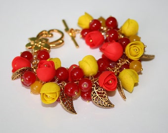 SALE 40% Polymer clay jewelry. Handmade polymer clay flower bracelet.
