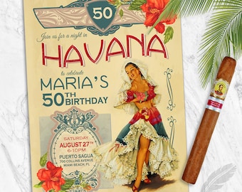 Havana Nights Birthday Party Invitations , vintage, corporate event, retirement party, birthday party