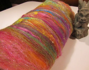 CORAL REEF 4.0 oz, Spinning fiber art batt, carded wool batt, textured bling batt, Angelina fiber, felting fiber, angelina sparkle,