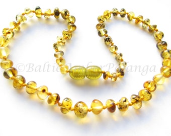 Baltic Amber Teething Necklace, Light Green Beads