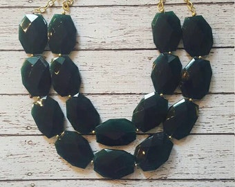 Emerald Green Chunky Statement Bib Necklace...Purchase 3 or more get 10% off