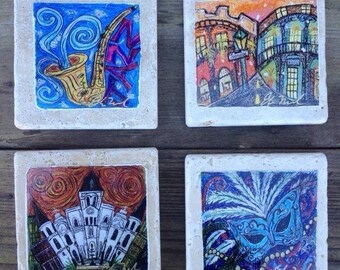 Set of four New Orleans coasters