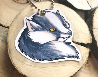 Badger Original Art Keychain | Laminated | 3x3 Inches | Woodland Creature | Animal | Drawing | Illustration | Accessory