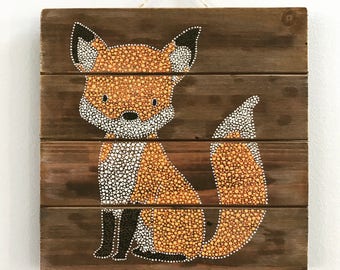 Fox dot art painting on wood