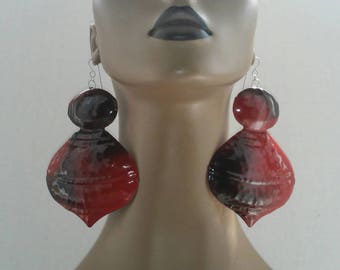 Gorgeous Unique Shaped Multicolor Red and Black Hand Painted Aluminum Earrings, Large Earrings, Women's Earrings, Fashion Earrings