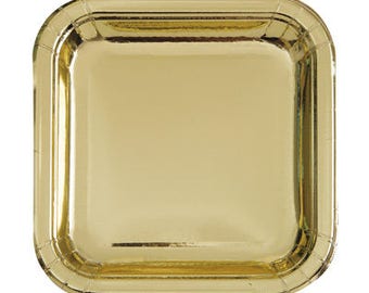Metallic Square Gold Foil Paper Plates/ Shiny Gold Square Paper Plates/ Gold Party Supplies/ Gold Square Plates