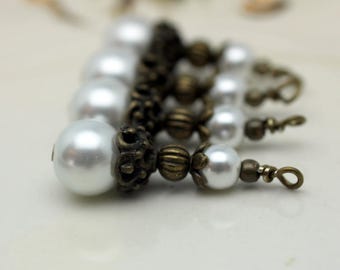 White Luster Pearl Wedding Bead Earring Dangle Charm Necklace Drop Set