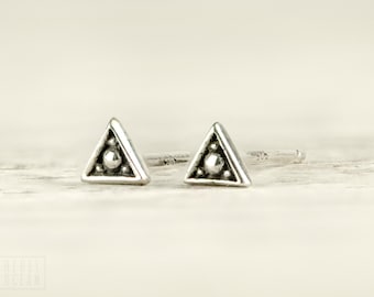 Silver Stud Earrings Sterling Silver Triangle Earrings Bohemian Jewelry - CST002SSO