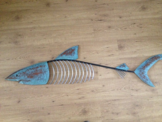 Shark Fish Sculpture 48in Tropical Beach Coastal Metal Art