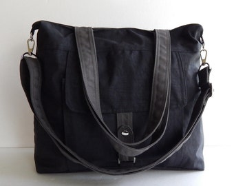 Sale - Water-Resistant Bag in black- messenger bag, tote, crossbody, shoulder bag, laptop, purse, everyday bag, handbag, diaper bag - AIMEE