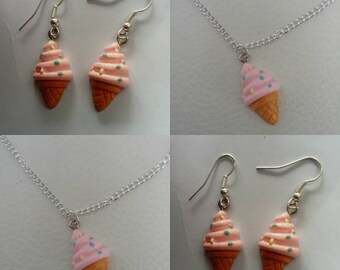 Necklace and earring gift set **Ice cream pendant**