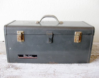 Vintage Rem Line Grey Metal Utility Tool Box ~ Industrial Tool Case Box ~ Yorkville, Illinois
