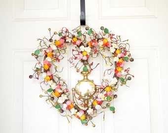 Heart shaped wreath for your home red, pink, cream, yellow Spring Summer decor Kitchen wreath Grapevine heart Valentines Day housewarming