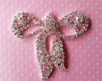Rhinestone Bow Applique. Glass Rhinestone Applique. 2"x 2". 1 Piece.