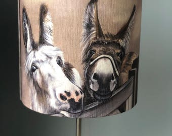 Two donkeys over gate 30cm diameter lampshade