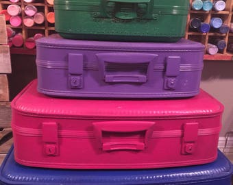 vintage painted suitcases luggage travel stack of four in your colors or these as shown