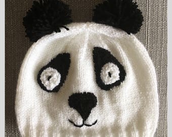 Children's panda hat hand knitted
