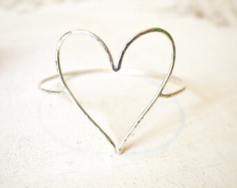 Open Heart Bangle, Sterling Heart Bracelet, Heart Bangle Bracelet, Valentine Jewelry