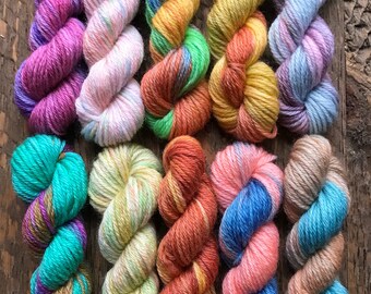 Hand Dyed Sock Yarn Mini Skein Set #131 -- 10 Mini Skeins/25 Yards Each/6 Grams Each