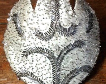 Vintage Ornate Beaded Satin Hat, Fascinator, Skullcap, Mr. Henri, c. 1940s 1950s