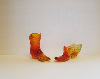 Vintage Fenton Glass slipper and boot