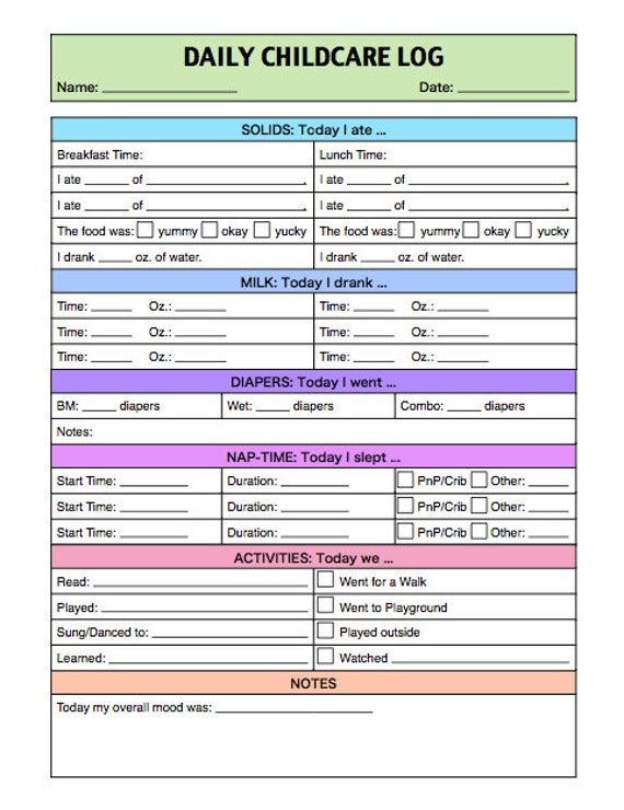daily childcare log for infants and toddlers caregiver caregiver daily log sheet print