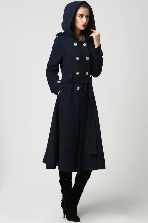 Winter Coat Overcoat Blue wool Coat Womens coats Military