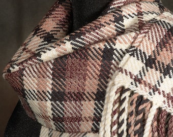 Plaid scarf / Brown scarf / Handwoven scarf / Merino wool scarf / Winter scarf